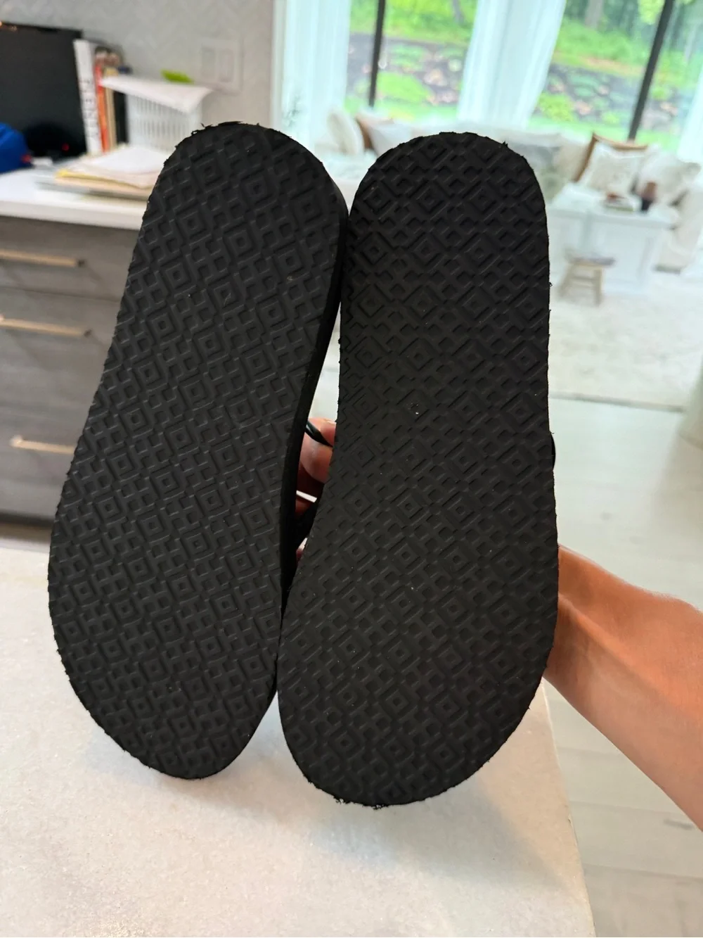 Tory Burch Black Flip Flop Sandals with Logo Medallions